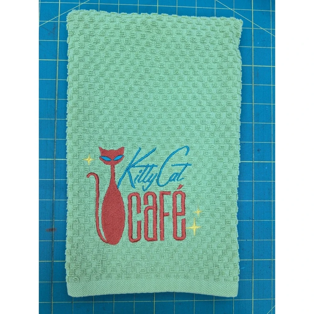 Kitty Cat Cafe Retro Mid Century Modern Atomic Kitchen Bath Hand Towel